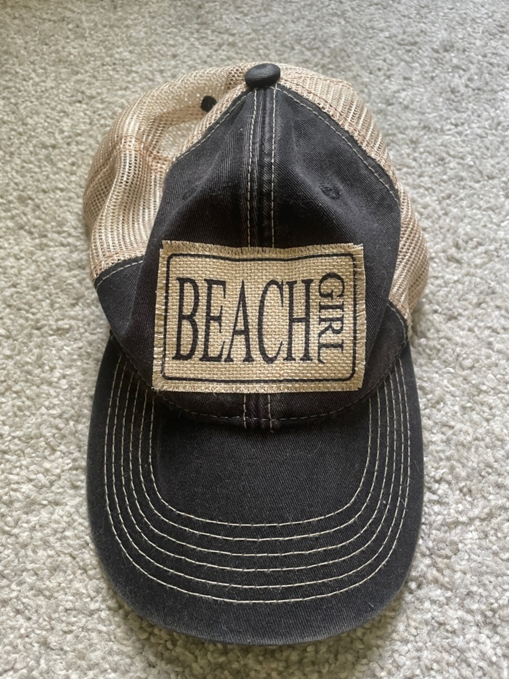 Beach Girl Embroidered Patch Trucker Hat - Black & Tan